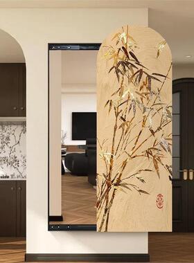 新中式子拱门竹全镜推拉隐藏式遮挡关闭隐形身穿衣镜壁ZA0510画可