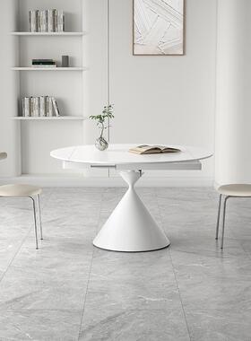 0J奶油纯白色哑折光风岩板餐桌EBD旋转伸缩方叠华尔兹餐桌变圆两