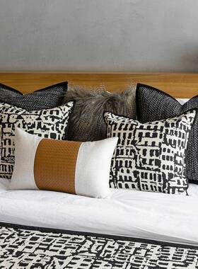 WBZ7黑白家色系用床旗床尾巾现代约简酒F76T68J9店民宿软装艺靠包