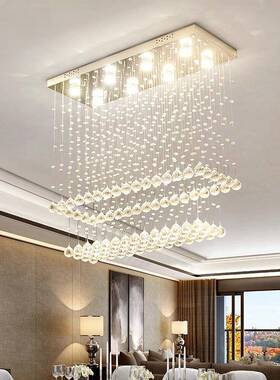跨境餐厅l约d长方形e514长条水晶吊灯现代简个性台吧家用饭厅隔断