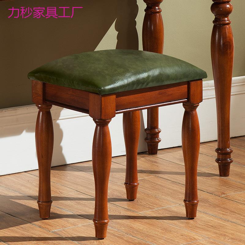 美式梳妆凳全实木卧室凳艺化妆布软包台小方凳欧BV66501式复古客厅古筝子