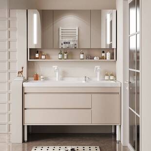 浴室柜组合双盆带搓衣板卫生间洗衣池洗手洗脸盆柜可放扫地机器人