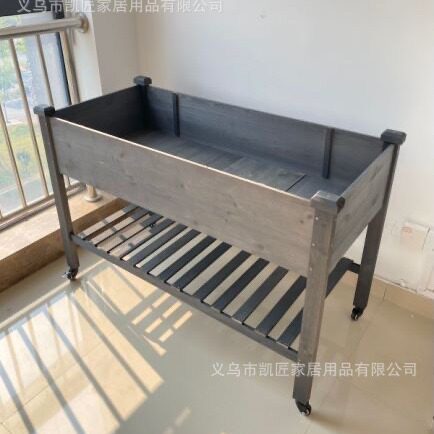 室外阳台落地式园艺果蔬实木深灰色灰色种植花床可收纳花盆展示架