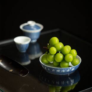 景德镇洒蓝壶承剔釉诗文干泡台家用小型茶台陶瓷盖碗茶壶托