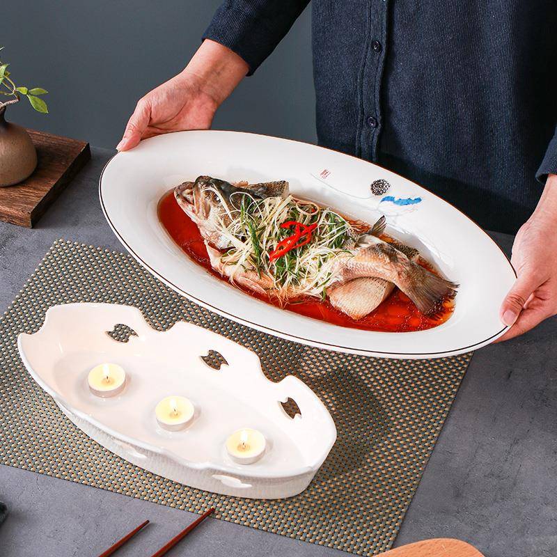 餐可加品热鱼盘大号陶瓷酒店用保AEX温明炉菜盘酒。精蜡烛具