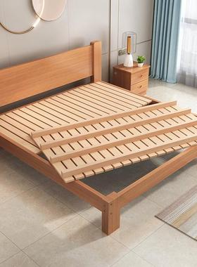 全榉木实床现代简米约1.APJ8双人单人木床15米榻.榻米简易床架工