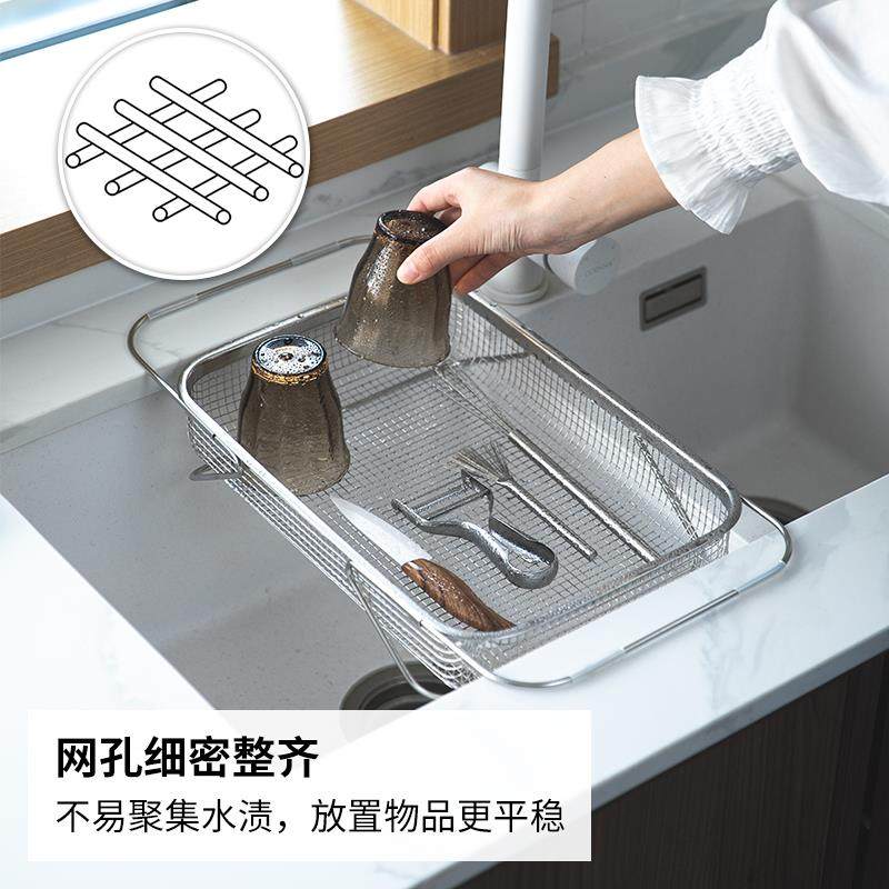 山304不锈钢沥水霜篮厨可TTmzfqwq房伸缩洗碗池水槽置架物碗碟收