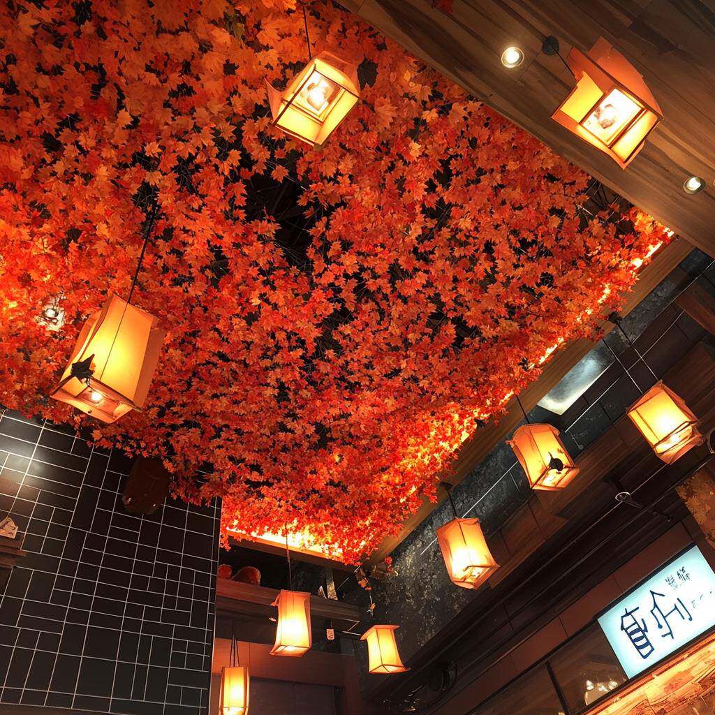 红枫叶吊顶树叶真枫叶吊挂餐厅饭481563店过道仿顶棚部装饰枝树顶
