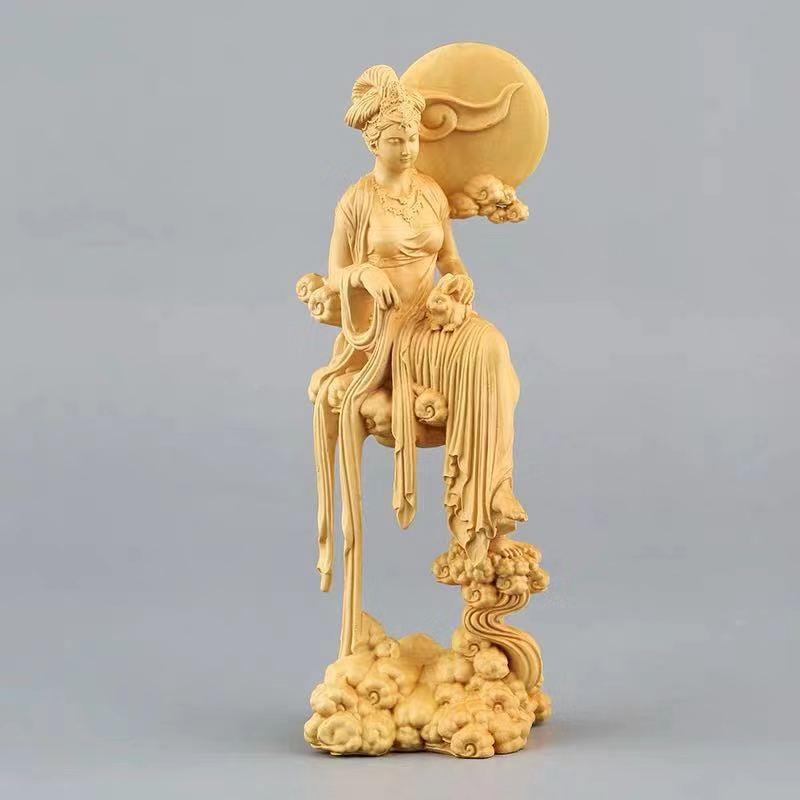杨木嫦奔月汽车装饰摆件雕刻39882391工艺品娥文玩艺术车饰手黄把