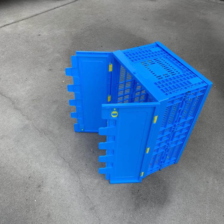 长方形塑料带盖折叠空蔬菜筐水果镂转框蓝色周大号600*ZPN400*20m