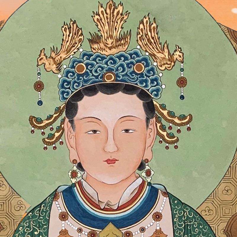 JY202211高清山奶奶画像娘挂画碧霞元君居家供奉丝绸卷画泰山泰娘