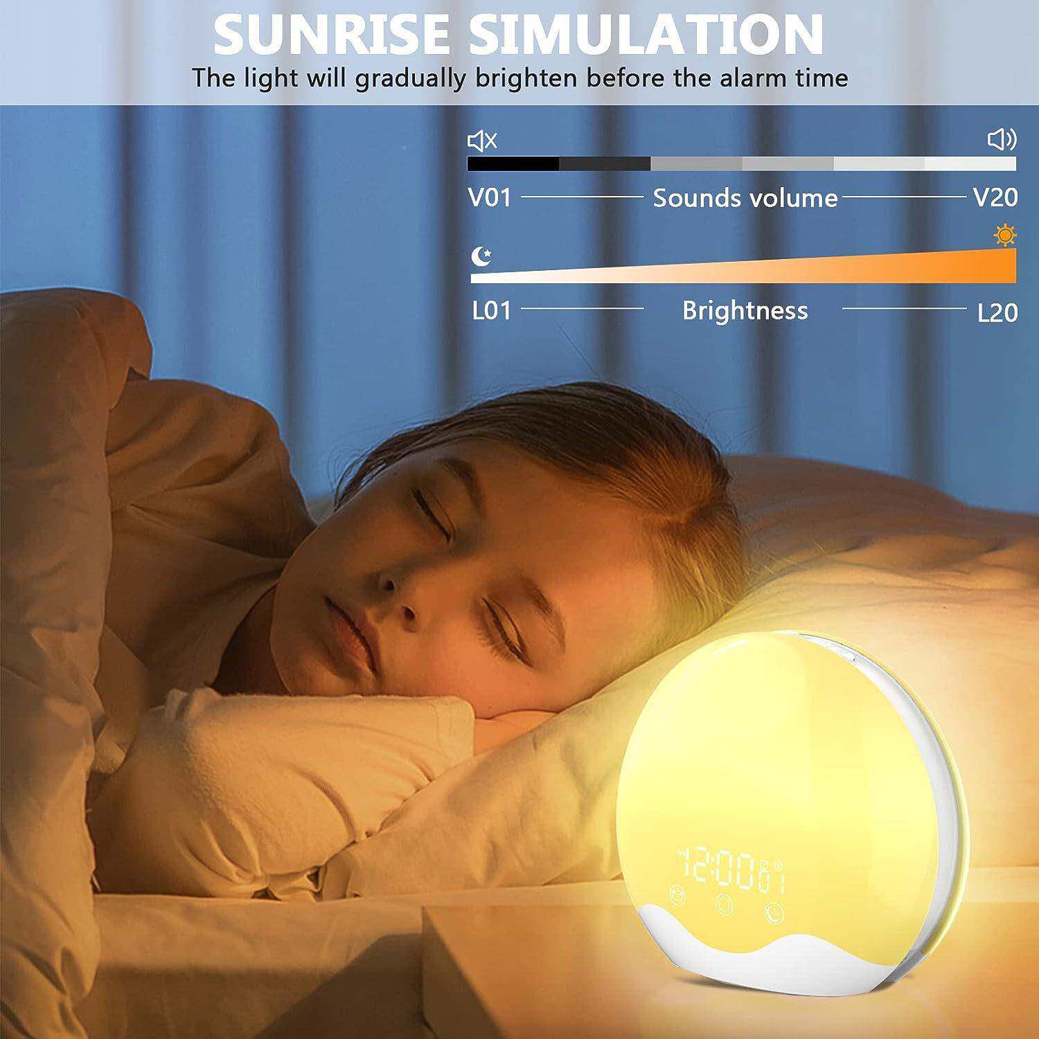 新款醒灯闹钟278模拟出灯贝双面七彩唤床头夜灯L日ED壳电子闹钟灯