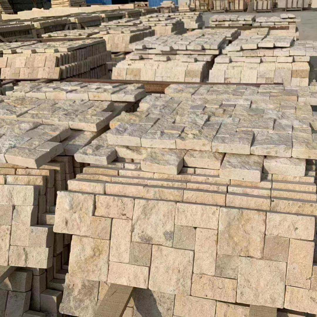 天化然石材罗曼米黄莱姆石文石不规园则墙砖林建设外景820观墙石
