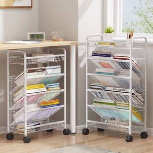 书桌旁简易小书架落地可移动带轮儿童书本收纳置物架整理书柜桌下