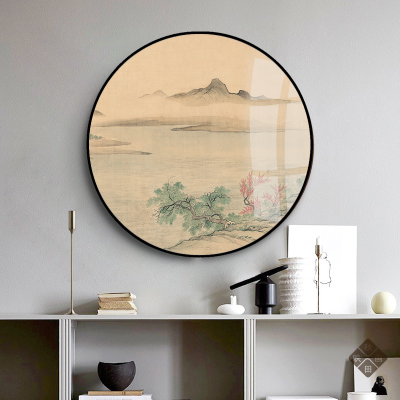 山栖谷饮圆形玄关装饰p画新中式C客厅背景墙壁画走廊餐厅墙上挂画