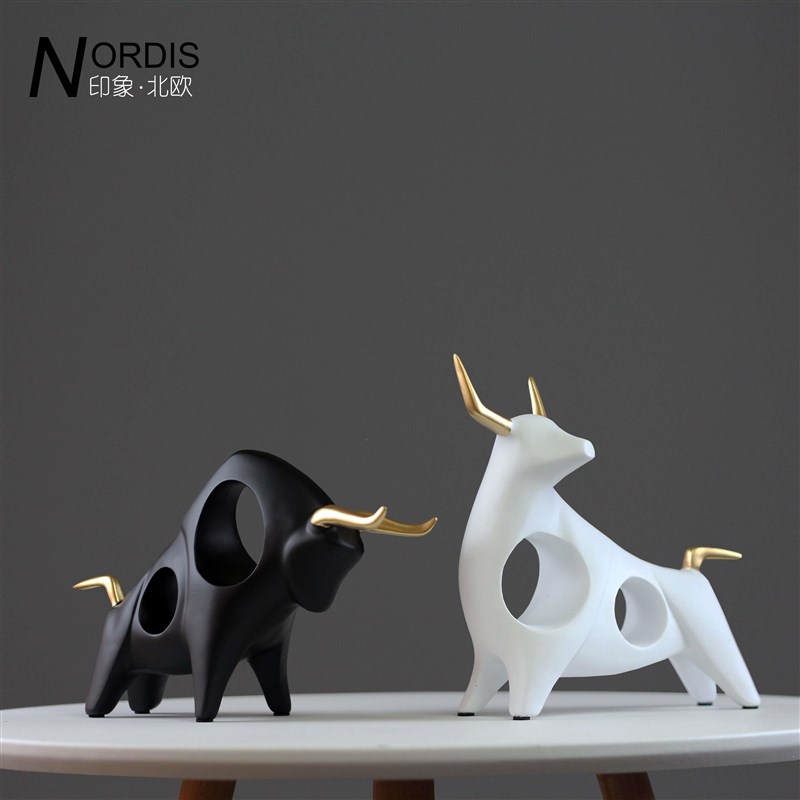 北欧现代简约麋鹿小摆件客t厅电酒柜书柜视柜装饰品工艺礼品黑白