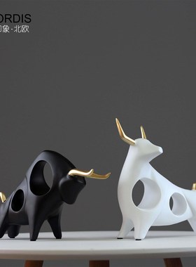 北欧现代简约麋鹿小摆件客t厅电酒柜书柜视柜装饰品工艺礼品黑白