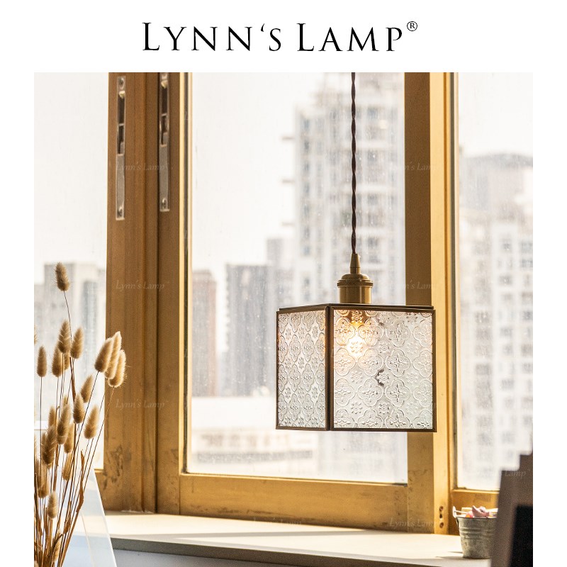 lynns立h意日式复古黄铜吊灯中古轻奢法式餐厅主卧床头玻璃吊灯