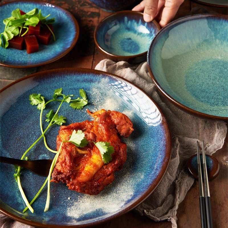 江南生活粗陶创意餐具渐变t流釉拉面碗斗笠碗大汤碗汤盆酸菜鱼大