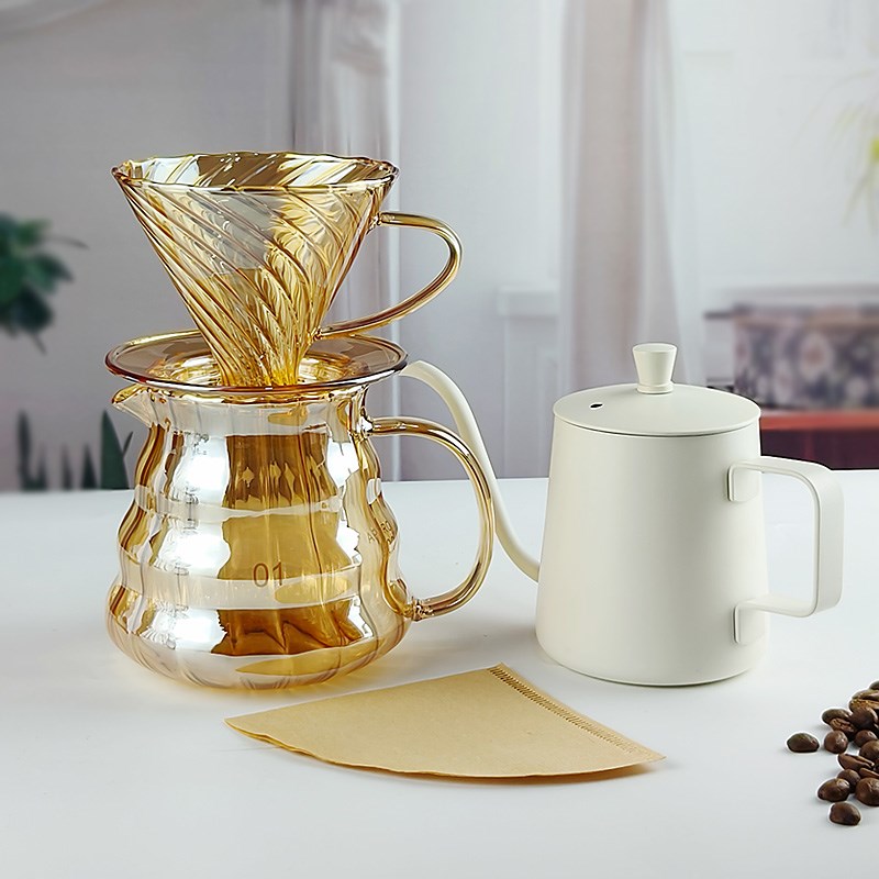 手冲咖啡壶套装v60一体滤杯耐热玻璃家用分享壶咖啡器具滴漏式