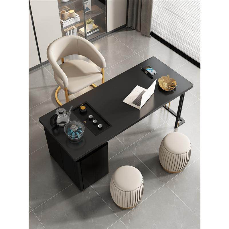 现代简约阳奢台茶桌椅组茶合家用轻岩板泡茶台办公书桌GRG桌体一