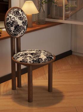 梳妆闲椅中古椅实木背椅法式复古软包印花椅室书桌椅餐卧椅靠SIA