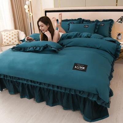 纯色韩红版四套高档丝花边磨毛床单被套水洗蕾62898棉网被罩床件