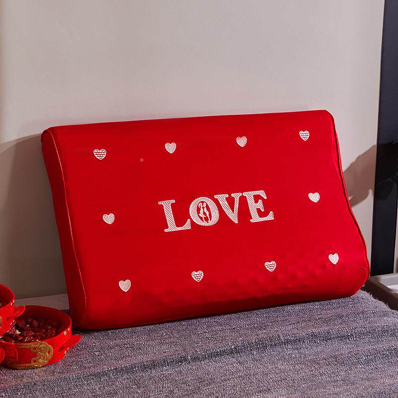 婚94458149庆套一对装60*0红色庆枕结婚枕套4刺绣喜款枕头套乳胶