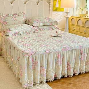 100床印裙单棉件件三套公主花边床罩棉花FOX四季 床垫保护套