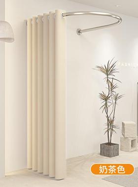 服装店衣间门帘更衣室VXG型杆隔断遮挡布墙角弧用换形衣挂试帘商