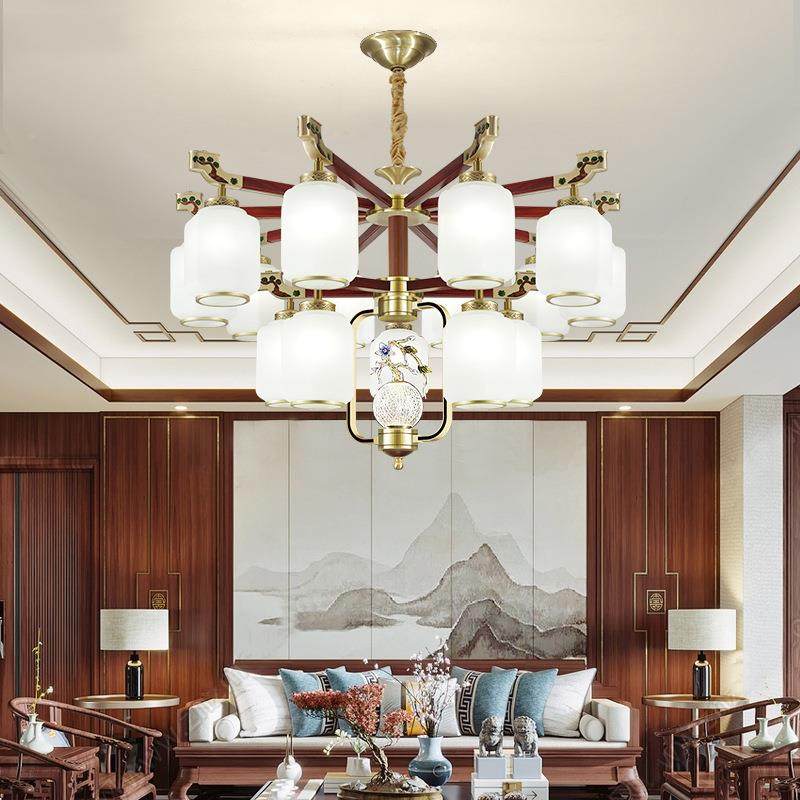 新式复式楼中大灯全铜227实木中国风loft酒别店大吊堂墅楼中楼客,家装灯饰光源,智能吊灯,淘宝优惠券,粉丝福利购,淘宝优惠卷