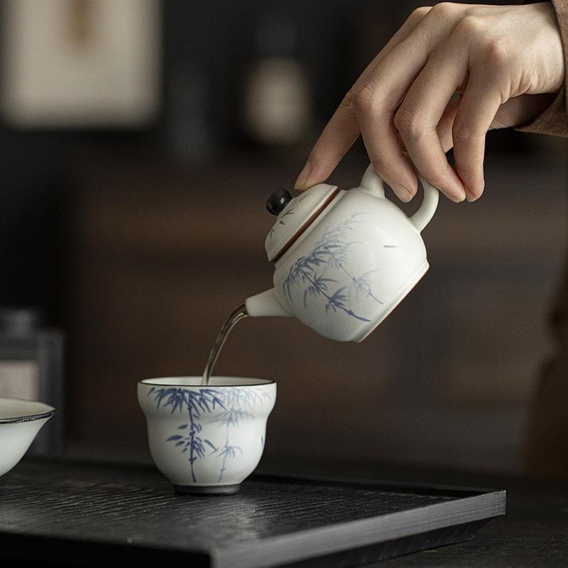 墨mjtc己执手绘青花竹逸小品壶用球孔过滤泡茶壶陶瓷仿古手小家茶