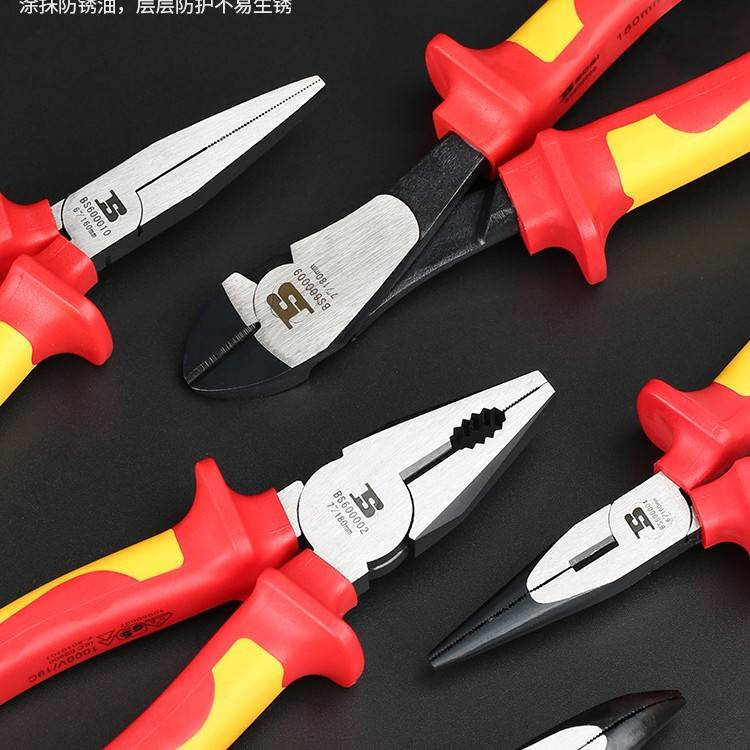 波斯绝缘钳尖嘴钳斜嘴斜口钳电工钳子老虎钳德国VDE钢丝钳工具