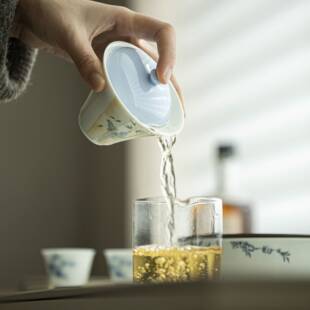 明知山志 晴山蓝案头赏竹云归盖碗 手绘文人器文竹盖碗陶瓷功夫碗