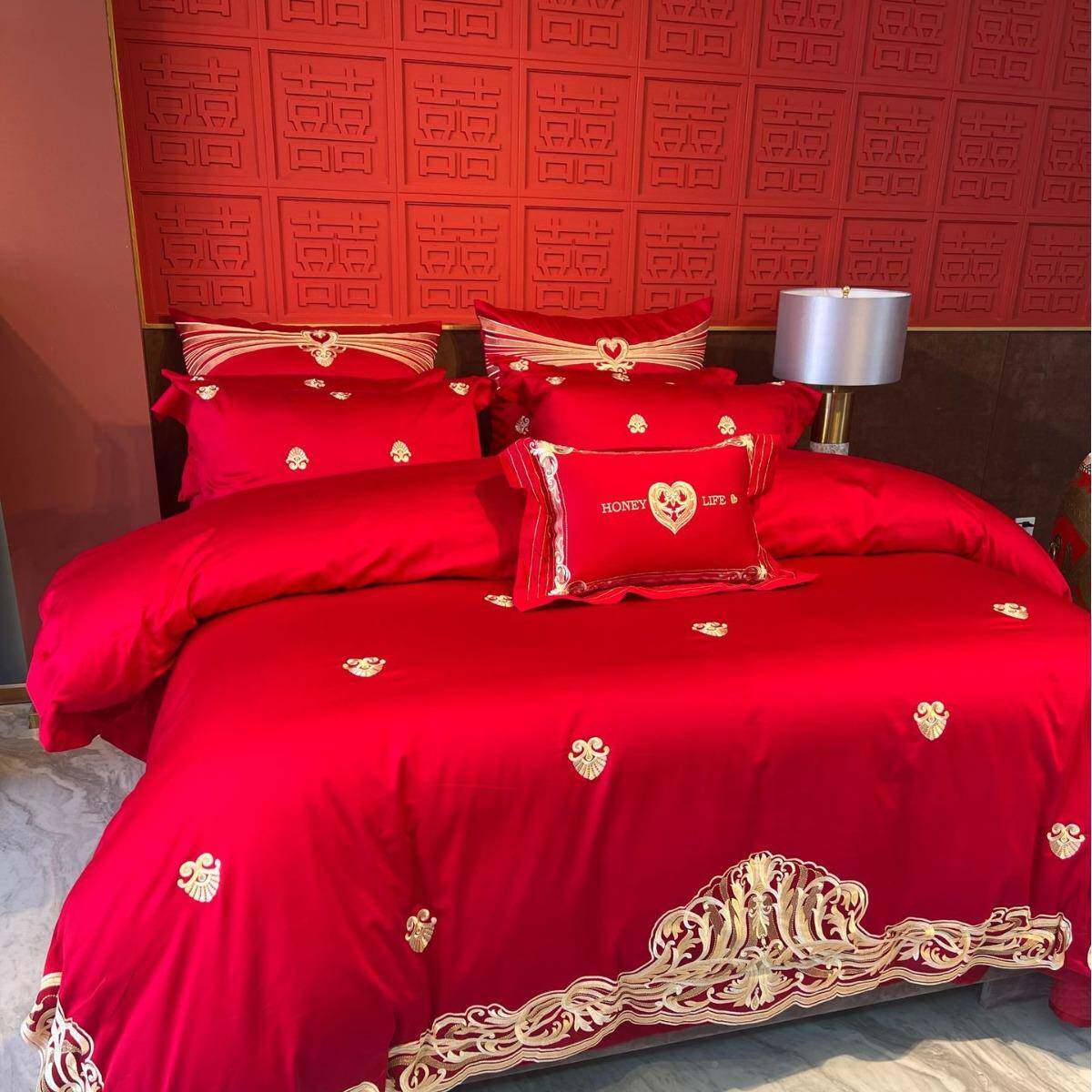H1210轻高档结婚四件嫁套婚庆床奢床上用品备婚红色婚喜庆六件套