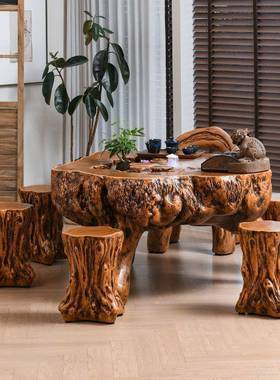 2025新款流腐水养材鱼桌景HKZ观新型质仿开茶裂蚀仿根雕庭院天台