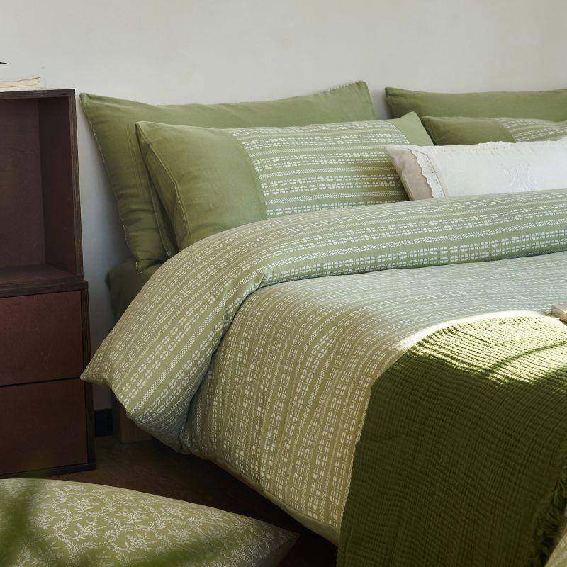 024四新款简洁全棉织提花双层色纱四件套-0绿丝2绦1.5m床单款件套