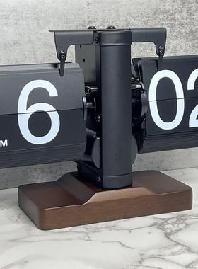 创意自动翻页时钟摆台式家厅居客几OSC电视柜装饰品茶办公桌面摆