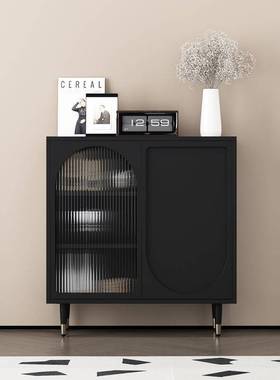 法式黑色复古餐边柜玄关柜一体餐厅厨房收纳柜靠墙碗柜酒柜茶水P^