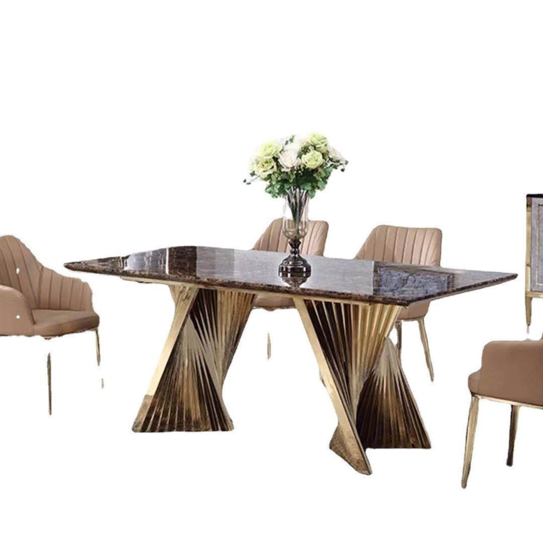 桌大理石吃饭子别墅家具会A079议家用钢餐台简约不锈桌美式轻奢餐