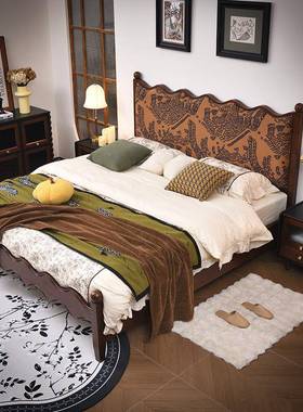 法式复古轻软包波实木主卧1米8奢LNF床床中古风浪涟漪床高端双人