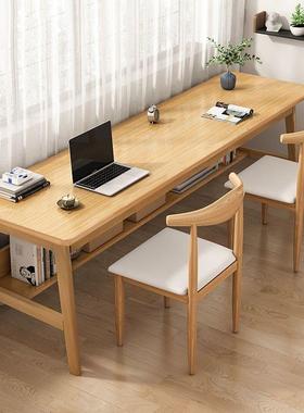 双人桌长条FRQ桌实木腿抽窗桌简约不带书架书靠桌子不带屉工作台