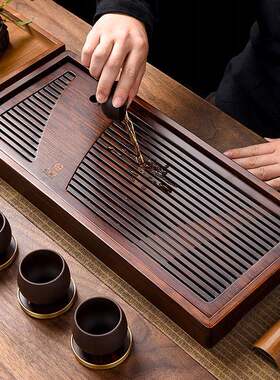 中式竹制长方蓄水茶盘家用简约商务茶海茶托盘日式功夫沥水干泡盘