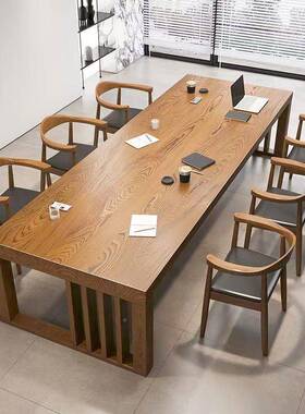 木实会议桌长桌简约办公桌桌书桌大型洽椅谈工作32680-36台原木电脑桌组合