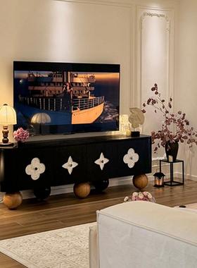 黑色高端视柜法设式四柜叶草XSN圆脚计客厅视听柜实木复古电视松
