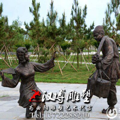 铸铜民俗小品扭秧歌人物雕塑玻璃钢城市铜雕景区二人转跳舞雕像