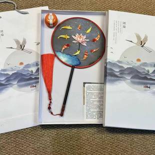 绣纯手工风双面绣花复古团苏古汉服舞蹈扇TS011国风长扇柄扇子工