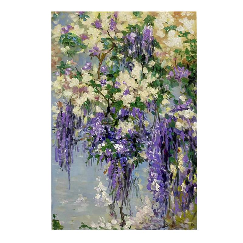 纯手绘油画玄关走廊花卉挂画厚油抽象轻奢装饰画餐厅个性壁画紫色
