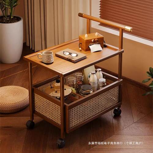 可移动沙边几发家用茶几中古风小推车非厅BOQ实木卧客室床头置物架子