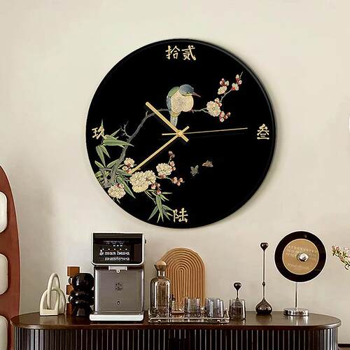 中古风喜鹊钟客al202473厅装饰可画挂新中式餐厅挂时钟复古钟表摆